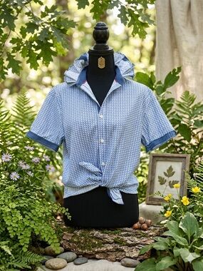 Upcycled Society Of Threads Blue & Navy Patterned Short Sleeve Shirt